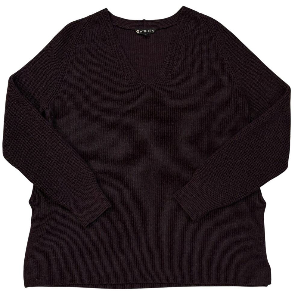 Athleta Switchback Sweater Womens Small Purple Knit Oversized Merino Wool Blend